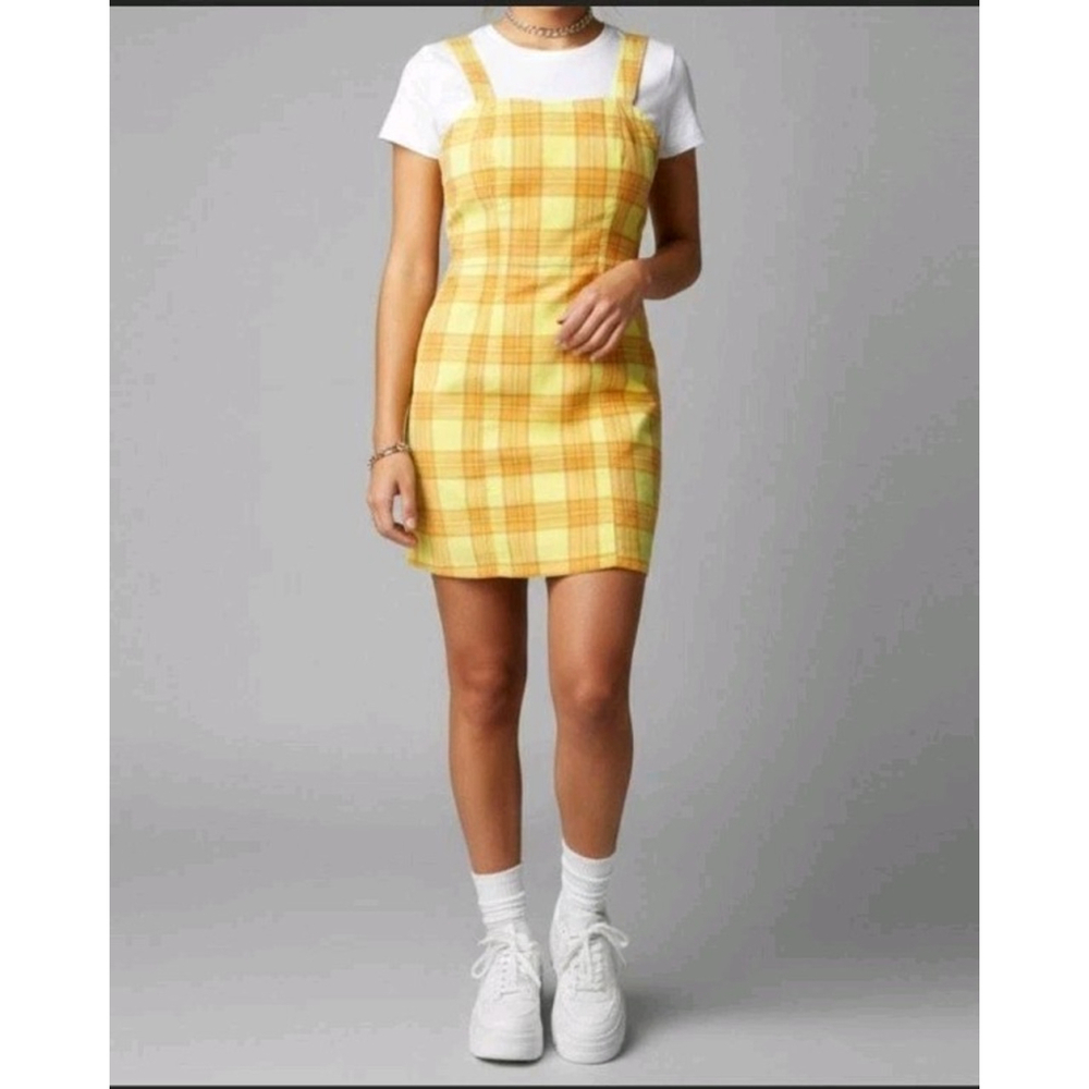Arizona Jean Co Mini Dress Womens Sz S Yellow Plaid Orange Preppy Retro Y2K 90s